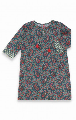 Dark Green Printed Cambric Girls Kurti